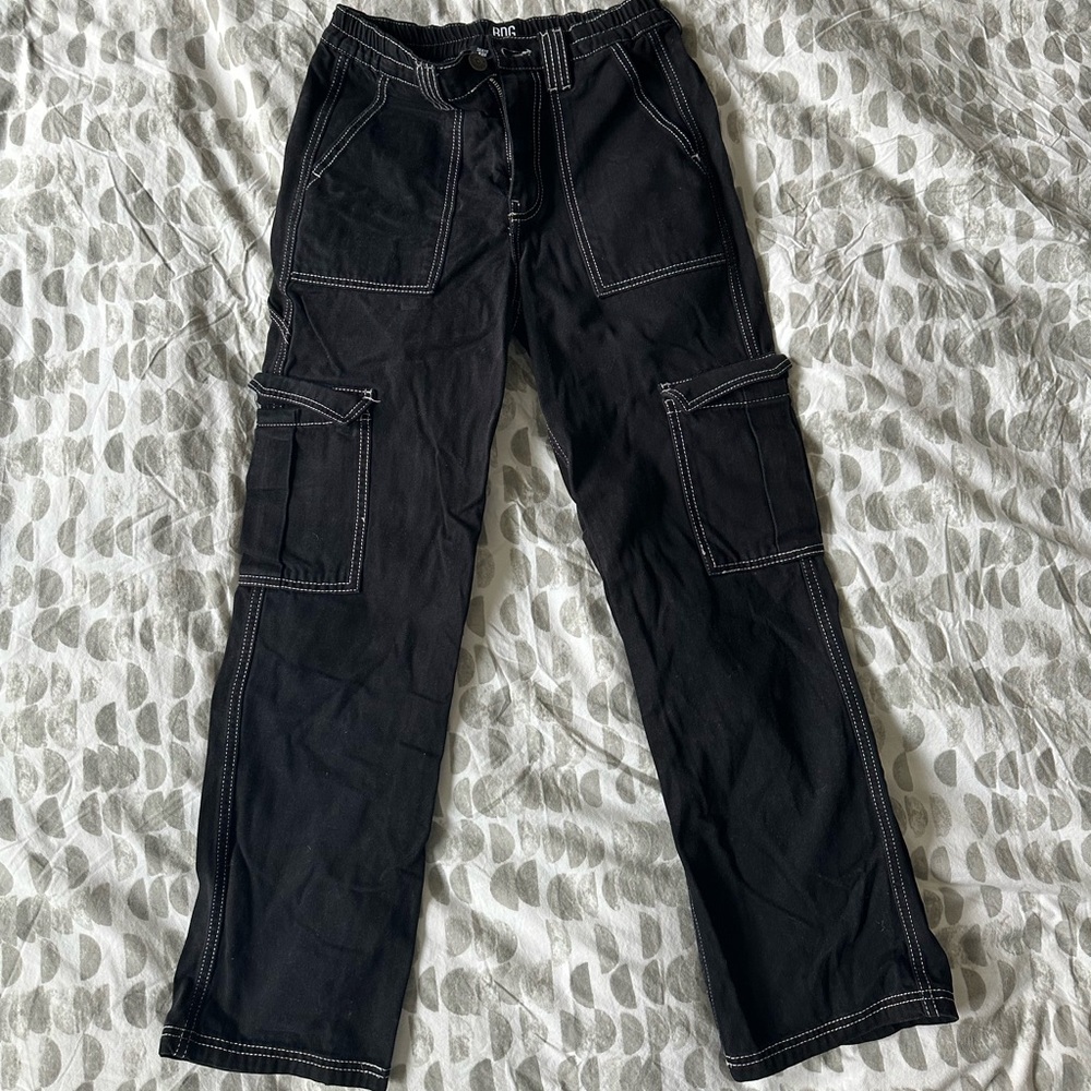 BDG Black Cargo Pants with White Stitching